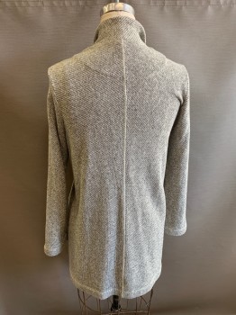 Womens, Sweater, N/L, White, Gray, Cotton, 2 Color Weave, XL, Long Sleeves, Shawl Collar, 2 Side Pockets, Tunic Length