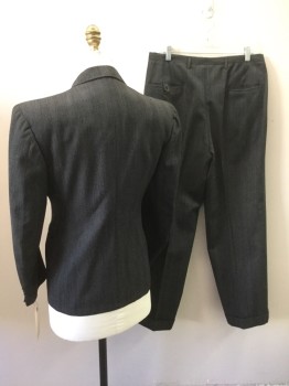 PEMBROOKE, Black, Gray, Green, Wool, Heathered, Stripes - Vertical , Double Breasted, Exaggerated Notched Lapel, 3 Pockets,