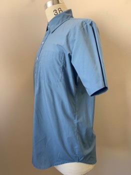 MICHAEL PAGE, Lt Blue, Polyester, Cotton, Solid, S/S, Button Front, Collar Attached, Chest Pockets