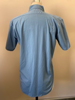 Mens, Casual Shirt, MICHAEL PAGE, Lt Blue, Polyester, Cotton, Solid, L, S/S, Button Front, Collar Attached, Chest Pockets