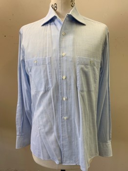 Mens, Casual Shirt, DOMENICO VACCA, Lt Blue, Cotton, Solid, 35S, 16N, Collar Attached, Button Front, 2 Pockets, Bark Cloth Texture
