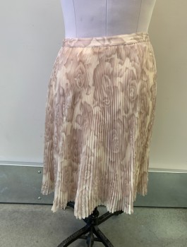 Womens, Skirt, Knee Length, CITY DKNY, Beige, Mauve Pink, Polyester, Floral, Heathered, W 28, 4, Pleated, Side Zipper,