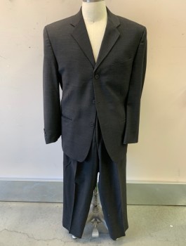 Mens, Suit, Jacket, DKNY, Charcoal Gray, Wool, Solid, 40S, Notched Lapel, 2 Button Front, 3 Pockets ,