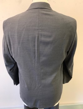 Mens, Suit, Jacket, DKNY, Charcoal Gray, Wool, Solid, 40S, Notched Lapel, 2 Button Front, 3 Pockets ,