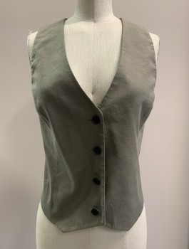 BABATON, Gray, Linen, Lyocell, Solid, Button Front, V Neck