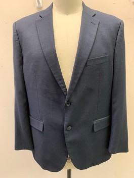 PERRY ELLIS, Midnight Blue, Polyester, Viscose, Solid, Single Breasted, 2 Buttons,  Notched Lapel, 3 Pockets,