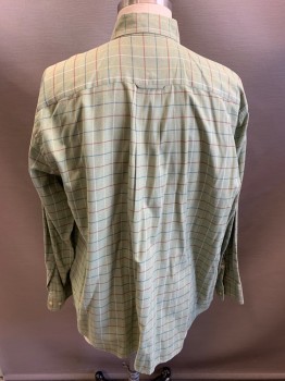 Mens, Casual Shirt, ORVIS, Olive Green, Red, Yellow, Blue, Cotton, Plaid, XL, L/S, Button Front, Button Down Collar, Chest Pocket with Button, Locker Loop