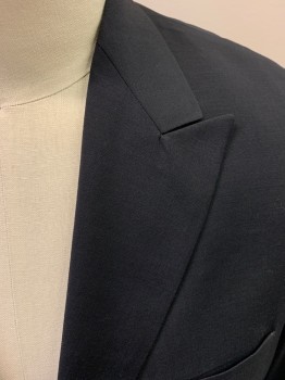 HUGO BOSS, Black, Wool, Mohair, Solid, Single Breasted, 2 Buttons, Peaked Lapel, No Back Vents