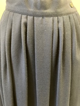 Womens, Skirt, I.MAGNIN, Navy Blue, Wool, Solid, W: 24", 4, Felt Material, Gathered at Waist, Below Knee, A-Line, 2 Pockets, Early 1980's
