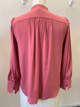 Womens, Blouse, NO LABEL, Rose Pink, Polyester, Solid, M, L/S, B.F., CB