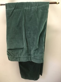 Mens, Suit, Pants, J.H. CUTLER, Jade Green, Cotton, 30/31, Made To Order, Flat Front, Velveteen,