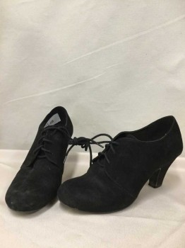 Womens, Shoes, GOOD FOR THE SOLE, Black, Leather, Solid, 7, Black Suede,  2" Heels, Lace Up,