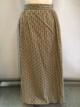 N/L, Beige, Olive Green, Red Burgundy, Cotton, Stripes - Vertical , Floral, Vertical Stripes with Burgundy Floral Clusters, Gathered At Sides and Back Into 1.5" Wide Waistband, Hook&Bar and Snap Closures At Center Back Waist, Floor Length Hem,