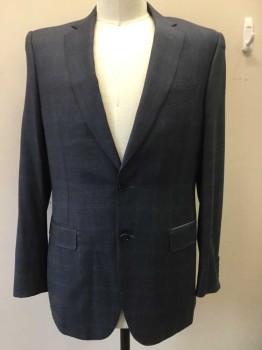 Mens, Suit, Jacket, CANALI, Slate Blue, Dusty Blue, Navy Blue, Wool, Plaid-  Windowpane, 42, Slate Blue with Lighter Dusty Blue Windowpane Stripes, Single Breasted, Notched Lapel, 2 Buttons,  3 Pockets