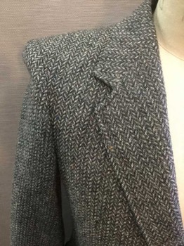Mens, Blazer/Sport Co, Rudnick's, Charcoal Gray, Cream, Wool, Tweed, Herringbone, 38, Single Breasted, Collar Attached, Notched Lapel, 3 Pockets, 2 Buttons