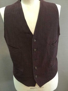 MTO, Maroon Red, White, Wool, Stripes - Pin, Maroon Solid Cotton Back, 5 Buttons (1 Missing), 4 Pockets,