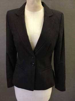 Womens, Blazer, CLASAIQUES ENTIER, Chocolate Brown, Cream, Black, Wool, Cotton, Birds Eye Weave, 4, Single Breasted, 2 Buttons,  Collar Attached,  Notched Lapel, 2 Pocket, Black Edges Pockets,