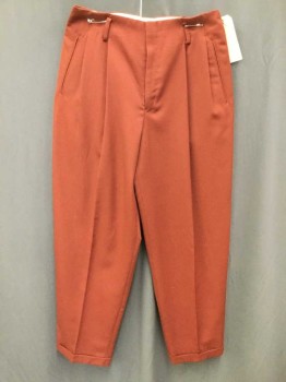 TRAFFIC, Clay Orange, Wool, Solid, No Waistband, Belt Loops, Pleated Front, Zip Fly, Cuffed Hem
