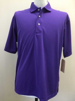 PORT AUTHORITY, Purple, Polyester, Solid, 3 Buttons,  Short Sleeves,