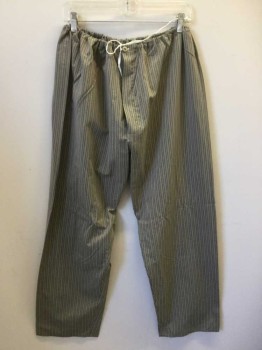 Mens, 1930s Vintage, Pajama Pant, P2, MTO, Green, Tan Brown, Maroon Red, Cotton, Stripes - Vertical , 48, Drawstring, (small Ripped at Waistband, Holes on Holes & Brown Stained in Front), Multiples,