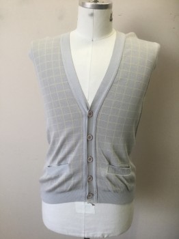 Mens, Sweater Vest, AMERICAN APPAREL, Sky Blue, Cream, Rayon, Check , M/L, Sky Blue Solid with Cream Checks, Cardigan with 5 Buttons and Two Front Pockets