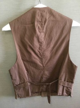Childrens, Vest 1890s-1910s, M.T.O., Brown, Dk Brown, Khaki Brown, Wool, Poly/Cotton, Stripes, CH 34, Herringbone Striped Wool Front, Notched Lapel, 5 Button Single Breasted, 4 Welt Pockets, Polyester/cotton Back, Adjustable Back Waist