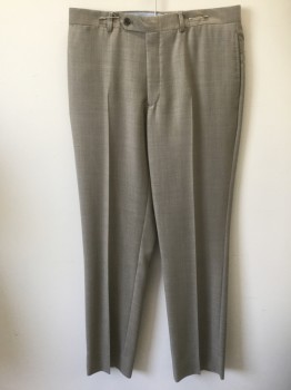 TOMMY HILFIGER, Taupe, Wool, Flat Front, Button Tab Waist, Zip Fly, Straight Leg, 5 Pockets