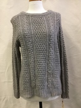 Womens, Pullover, FOREVER 21, Gray, Synthetic, Cable Knit, S, Gray, Cable Knit, Crew Neck, Crew Neck,