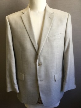 Mens, Sportcoat/Blazer, IZOD, Oatmeal Brown, Polyester, Rayon, Solid, 44R, Linen-like, Single Breasted, Notched Lapel, 2 Buttons, 3 Pockets, Solid Ecru Lining