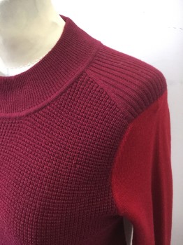 Womens, Pullover, RAG & BONE, Maroon Red, Red, Cream, Lt Gray, Wool, Solid, Color Blocking, XS, Maroon Body with Red Long Sleeves, Cream Stripes at Cuffs and Hem, Back is Light Gray, Knit, Mock Neck, Long Sleeves