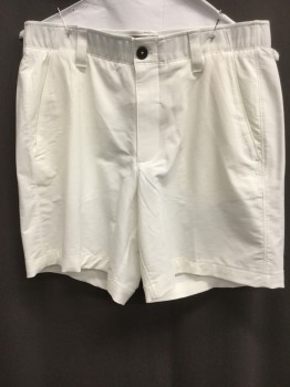Mens, Shorts, UNDER ARMOUR , White, Polyester, Spandex, Solid, 32, Tennis Shorts, Zip Fly, Slit Pockets