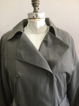 Womens, Coat, Trenchcoat, LONDON FOG, Gray, Cotton, Polyester, Solid, 12, Peaked Lapel, Double Breasted, Belt, Zip Out Black Lining