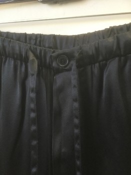 Mens, Sleepwear PJ Bottom, INTIMO, Black, Silk, Solid, XL, Satin, Elastic Waist, Drawstrings at Waist with 2 Button Fly