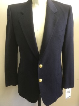 Mens, Blazer/Sport Co, LUBIAM, Navy Blue, Wool, Solid, 40 R, 2 Buttons,  Notched Lapel, 3 Pockets,