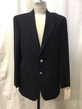 Mens, Sportcoat/Blazer, CHAPS RALPH LAUREN, Midnight Blue, Wool, Solid, 40R, Single Breasted, Notched Lapel, 2 Buttons,  3 Pockets,