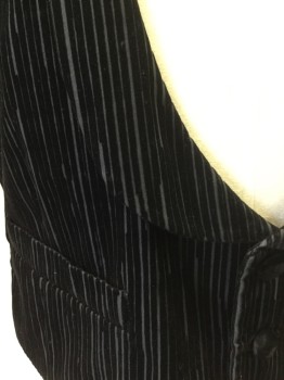 Mens, Historical Fiction Vest, MTO, Black, Gray, Cotton, Stripes, Polka Dots, 36, Black/Gray Velvet Stripe Burnout Front, 3 Buttons,  Rounded Lapel, 2 Pockets, Back Cotton Polka dot with Self Belt