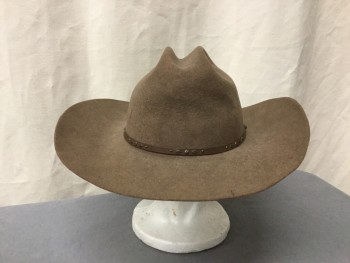 Mens, Cowboy Hat, Y REYES RESISTOL, Brown, Wool, Solid, 7 1/2, Though Roads, Leather Band with Brass Studs