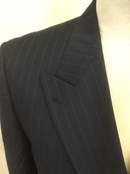 TESSUTO ITALIANO, Navy Blue, White, Wool, Stripes - Pin, Double Breasted, Collar Attached, Peaked Lapel, 3 Pockets, Long Sleeves,