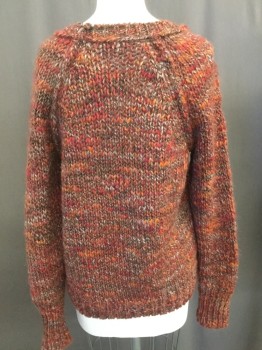 Womens, Pullover, CKH, Orange, Red, Brown, Gray, Wool, Acrylic, Solid, Xs, Ballet Neck, Colorful Autumn Weave, Chunky Knit,
