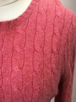 Womens, Pullover, POLO BY RALPH LAUREN, Raspberry Pink, Cashmere, Cable Knit, Medium, Long Sleeves, Crew Neck, So Soft and Cuddly