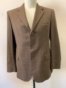 Mens, Sportcoat/Blazer, HICKEY FREEMAN, Dk Brown, Lt Brown, Green, Red Burgundy, Purple, Wool, Plaid, 46L, Notched Lapel, Single Breasted, 3 Buttons, 3 Pockets, Double Back Vent
