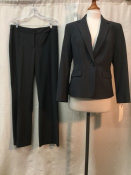 Womens, Suit, Jacket, NINE WEST, Heather Gray, Polyester, Viscose, Heathered, 4, Notched Lapel, 1 Button, 2 Pockets,