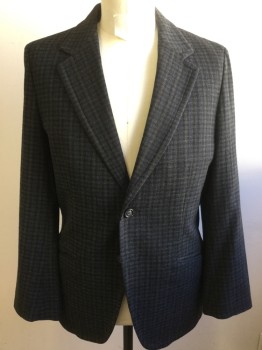 Mens, Sportcoat/Blazer, HUGO BOSS, Black, Charcoal Gray, Navy Blue, Brown, Wool, Plaid, 38R, Single Breasted, 2 Buttons,  2 Pockets, No Back Vent