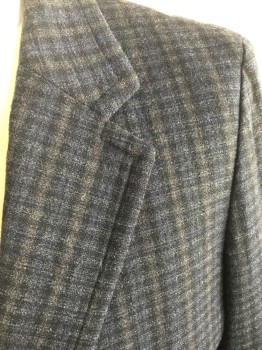 Mens, Sportcoat/Blazer, HUGO BOSS, Black, Charcoal Gray, Navy Blue, Brown, Wool, Plaid, 38R, Single Breasted, 2 Buttons,  2 Pockets, No Back Vent