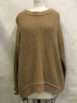 Womens, Pullover, ATMOSPHERE, Camel Brown, Synthetic, Solid, XL, Camel Brown, Crew Neck,