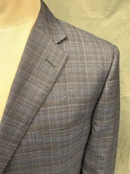 Mens, Sportcoat/Blazer, HICKEY FREEMAN, Black, Brown, Blue, Cashmere, Silk, Plaid, 46L, Single Breasted, Collar Attached, Notched Lapel, 3 Pockets