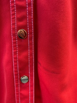 N/L, Red, Polyester, Solid, Gold Button Front, White Top Stitching, 2 Patch Pockets, Long Sleeves, Button Cuff, * Black Mark Across Stomach*