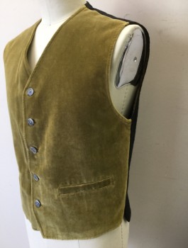 Mens, Vest, MATINIQUE, Tan Brown, Cotton, Rayon, Solid, XL, Velvet Front, Charcoal Waffle Texture Wool in Back, 5 Buttons, 2 Welt Pockets