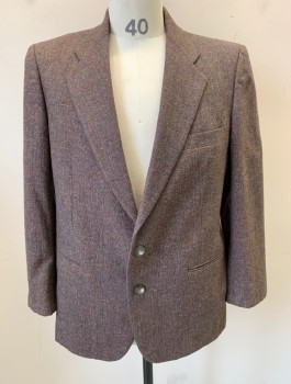 Mens, 1960s Vintage, Suit, Jacket, DOVERSHIRE, Brown, Gray, Multi-color, Wool, Speckled, Stripes - Micro, 40S, Tiny Grid Pattern with Various Color Specks, Single Breasted, Notched Lapel, 2 Buttons,  3 Pockets, Brown Lining, Early 1960's **Sleeves Shortened with TV Alt