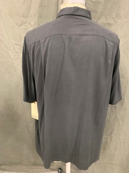 NAT NAST, Black, Gray, Gray, Silk, Color Blocking, Stripes - Vertical , Button Front, Collar Attached, Short Sleeves, 1 Pocket, Washed Silk, Embroidery on Stripes Down Right Front,  Contrast Placket/neck Facing, Boxy Vacation Swingers Look, 1990's Retro,